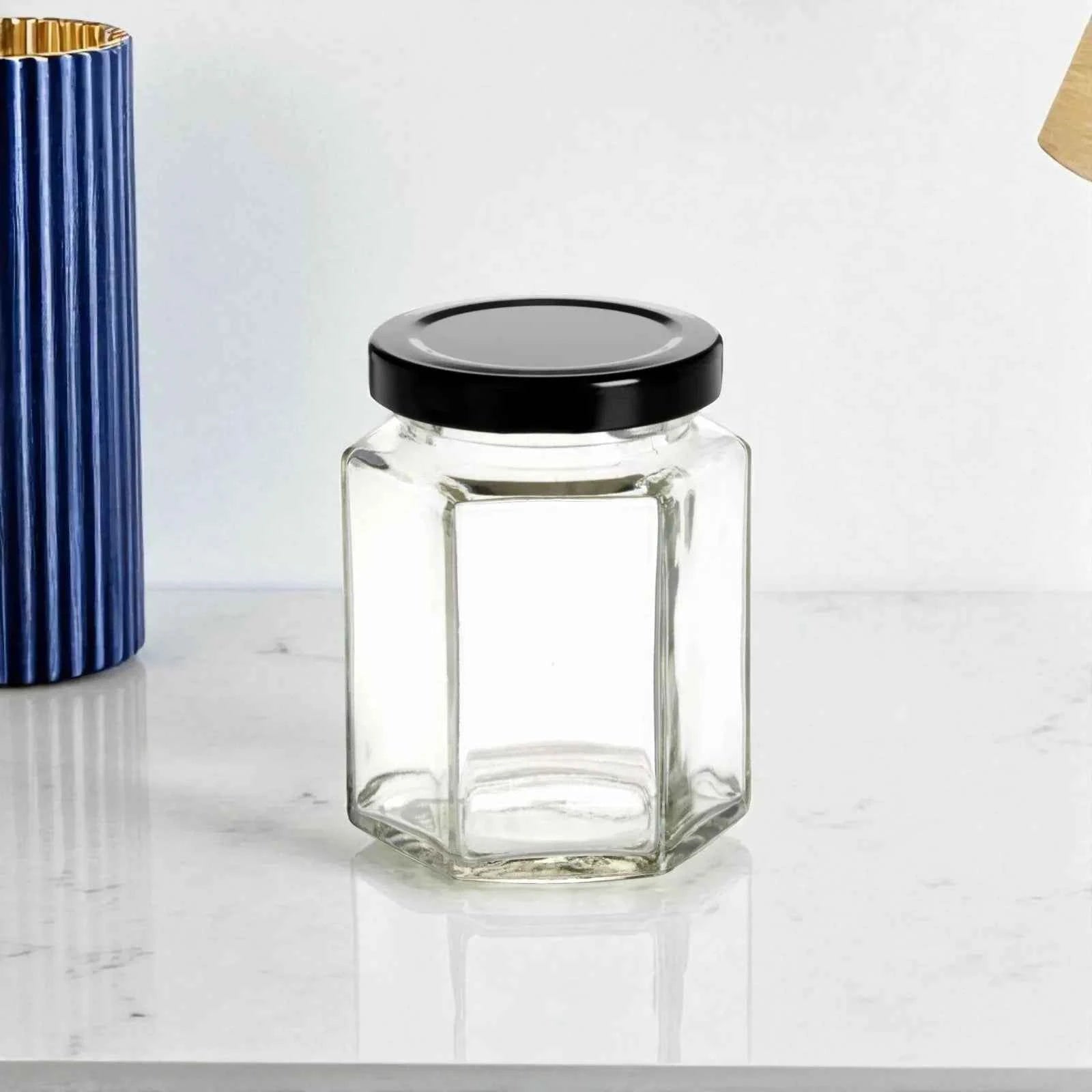 case of 12 Hexagon glass jars-190ml