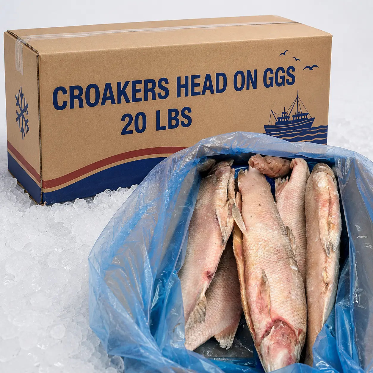 Croakers Head On GGS – Frozen | 20 LBS