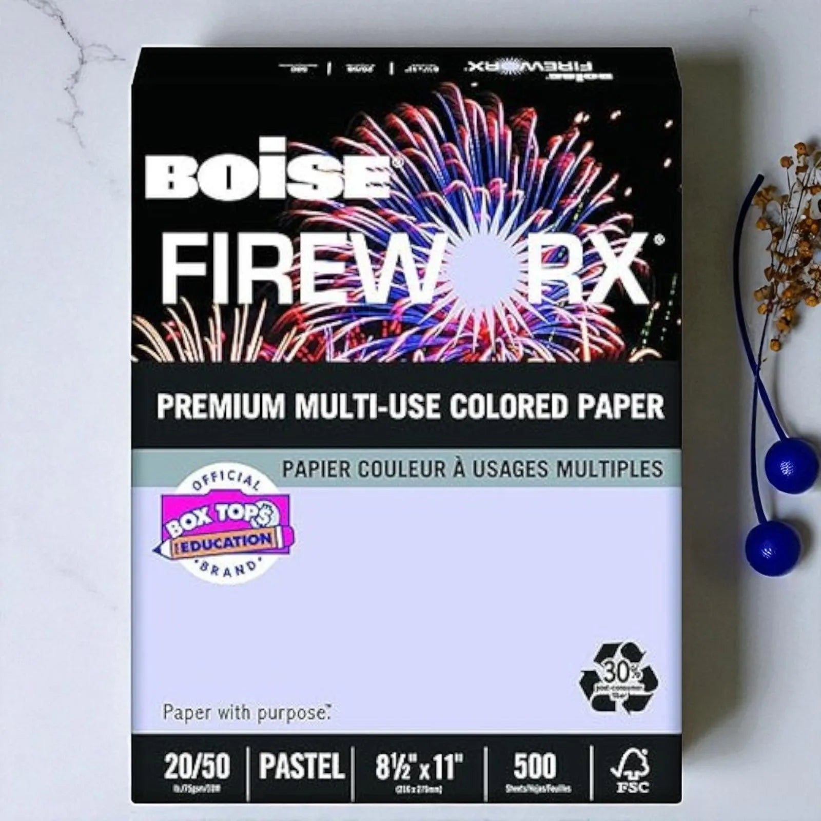 Boise Fireworx lavender copy paper case with 10 packs of 500 sheets