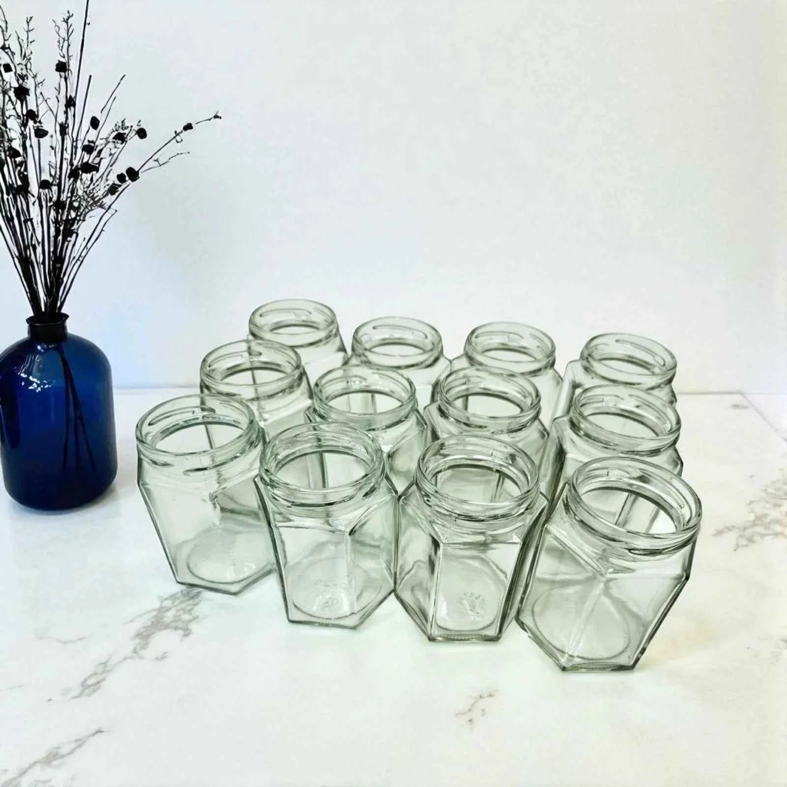 case of 12 Hexagon glass jars-190ml