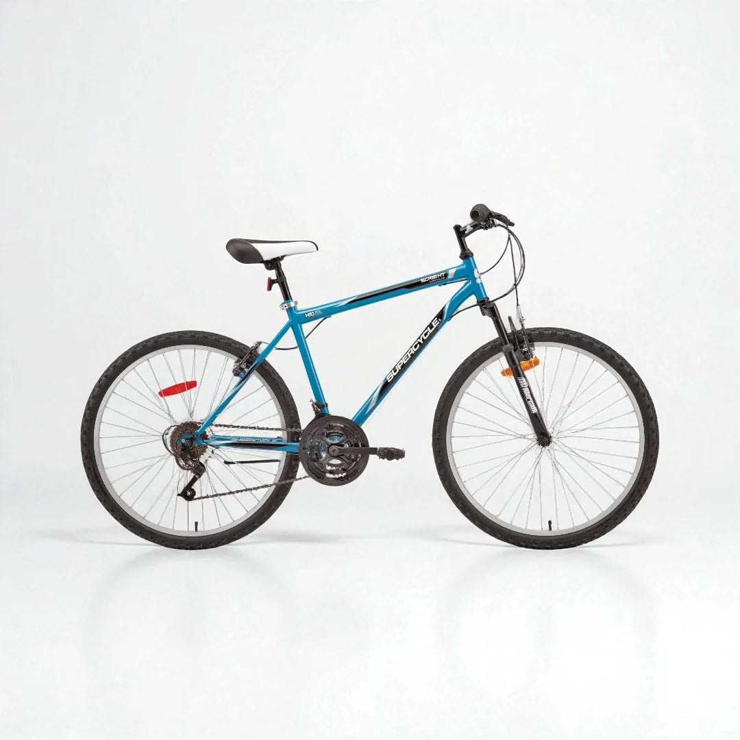 Light blue mountain bike with 26" wheels