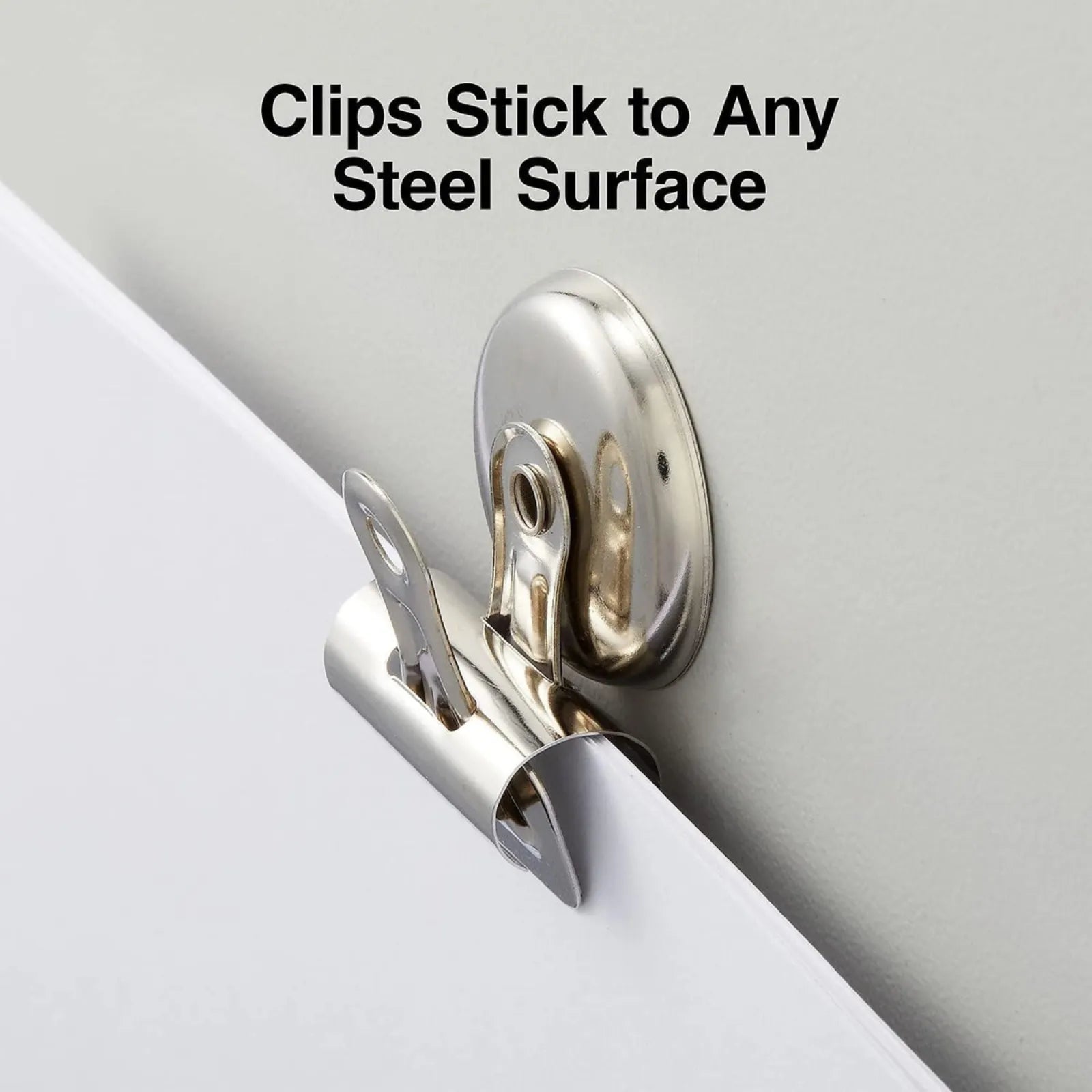 Pack of 18 magnetic 1¼ inch steel bulldog clips for paper holding