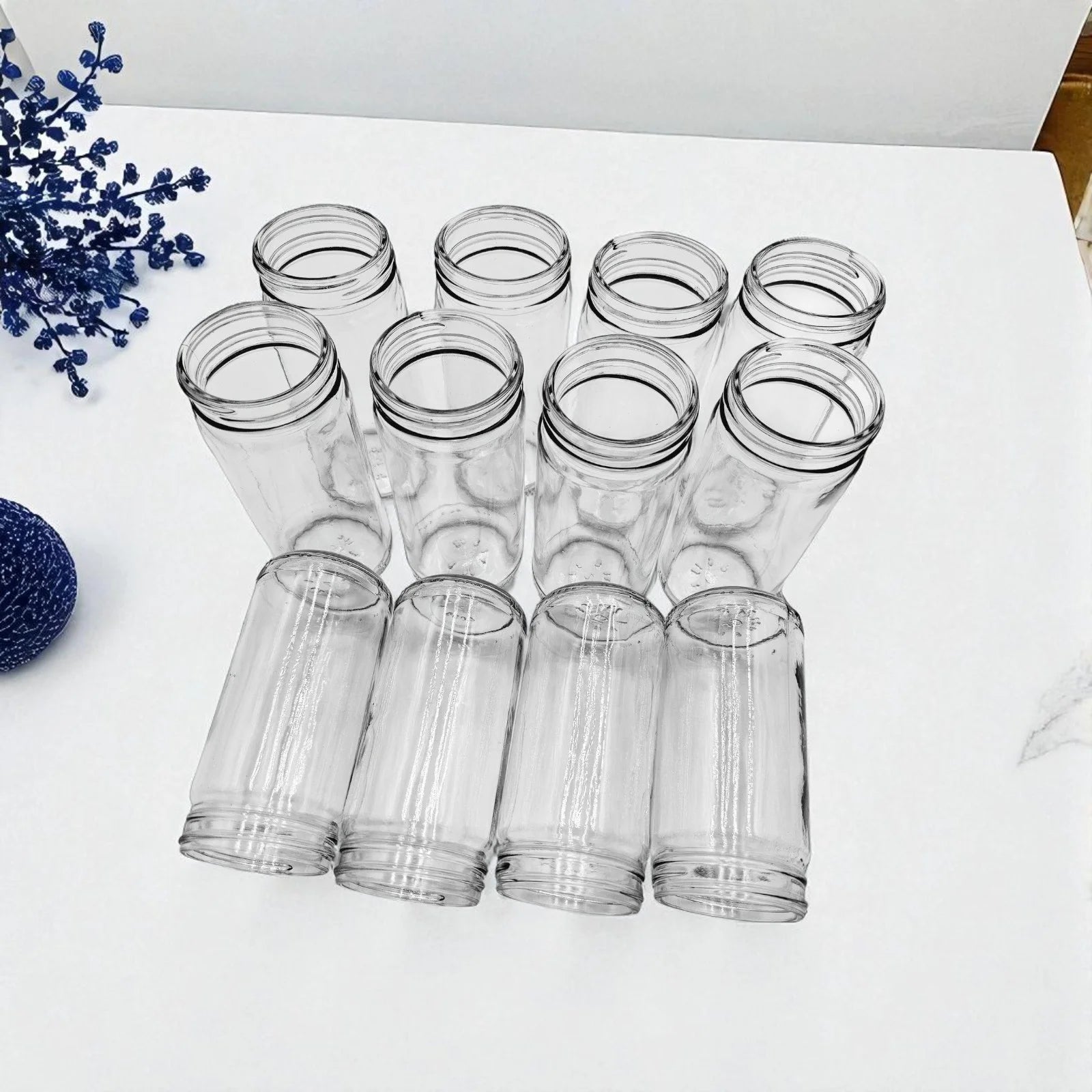 Set of 12 clear cylinder glass jars 190ml without caps