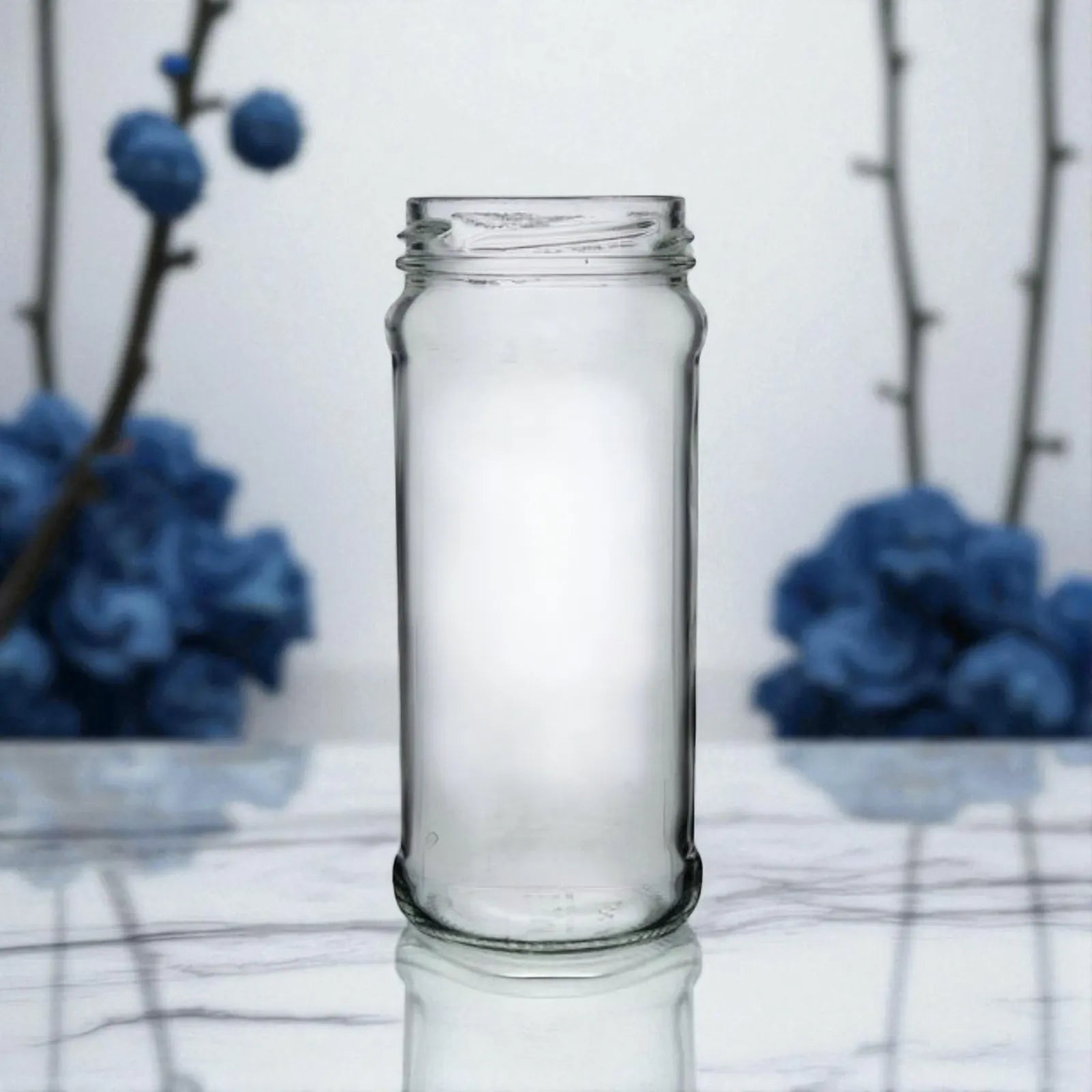 Set of 12 clear glass cylinder jars 190ml without caps