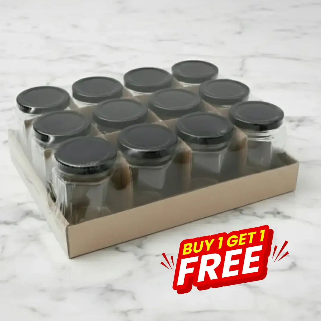 Pack of 12 Hexagon glass jars - 190ml