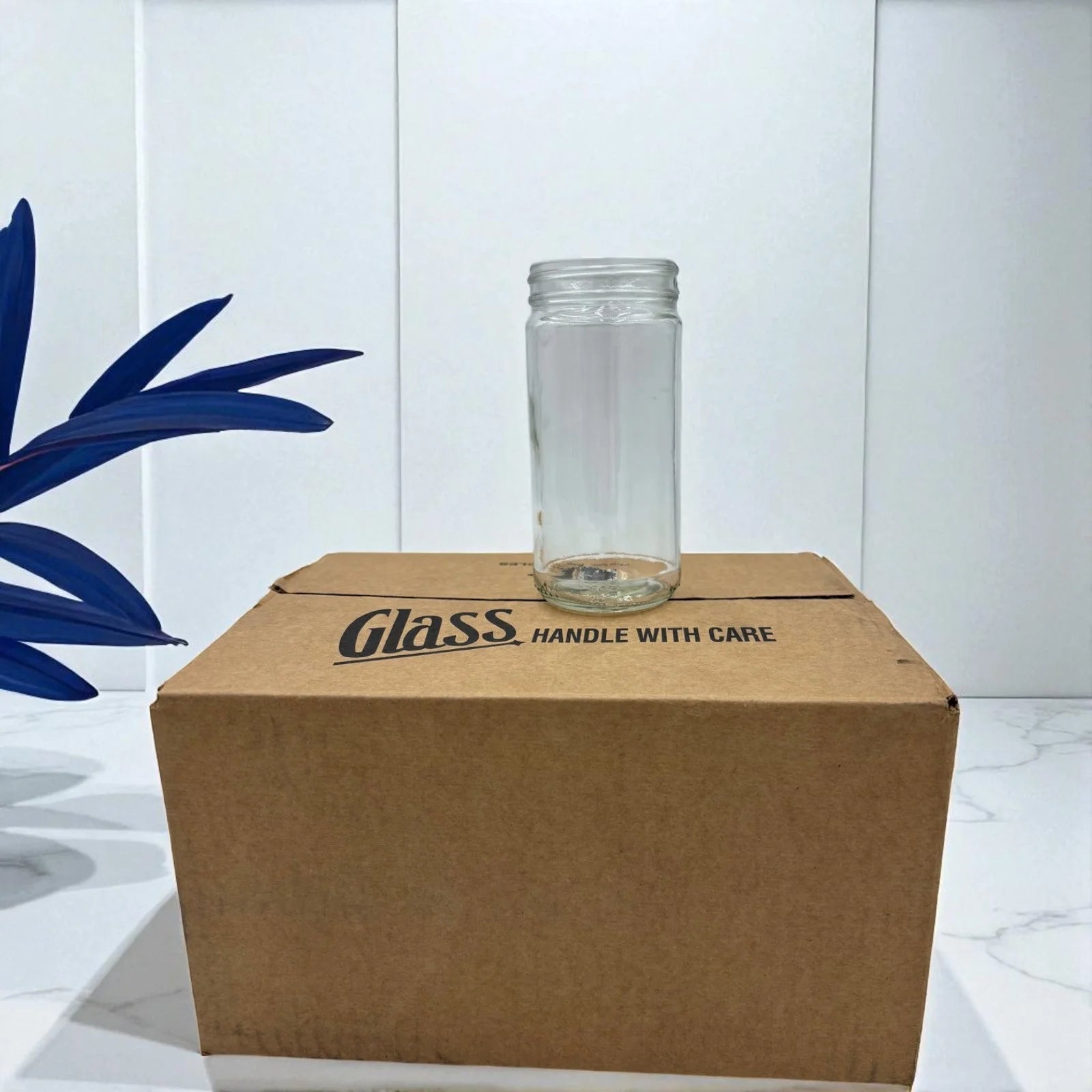 Set of 12 clear cylinder glass jars 190ml without caps